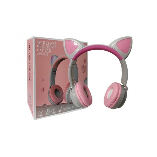 CAT EAR BLUETOOTH HEADPHONE WIRELESS ZW-028 WHITE AND PINK